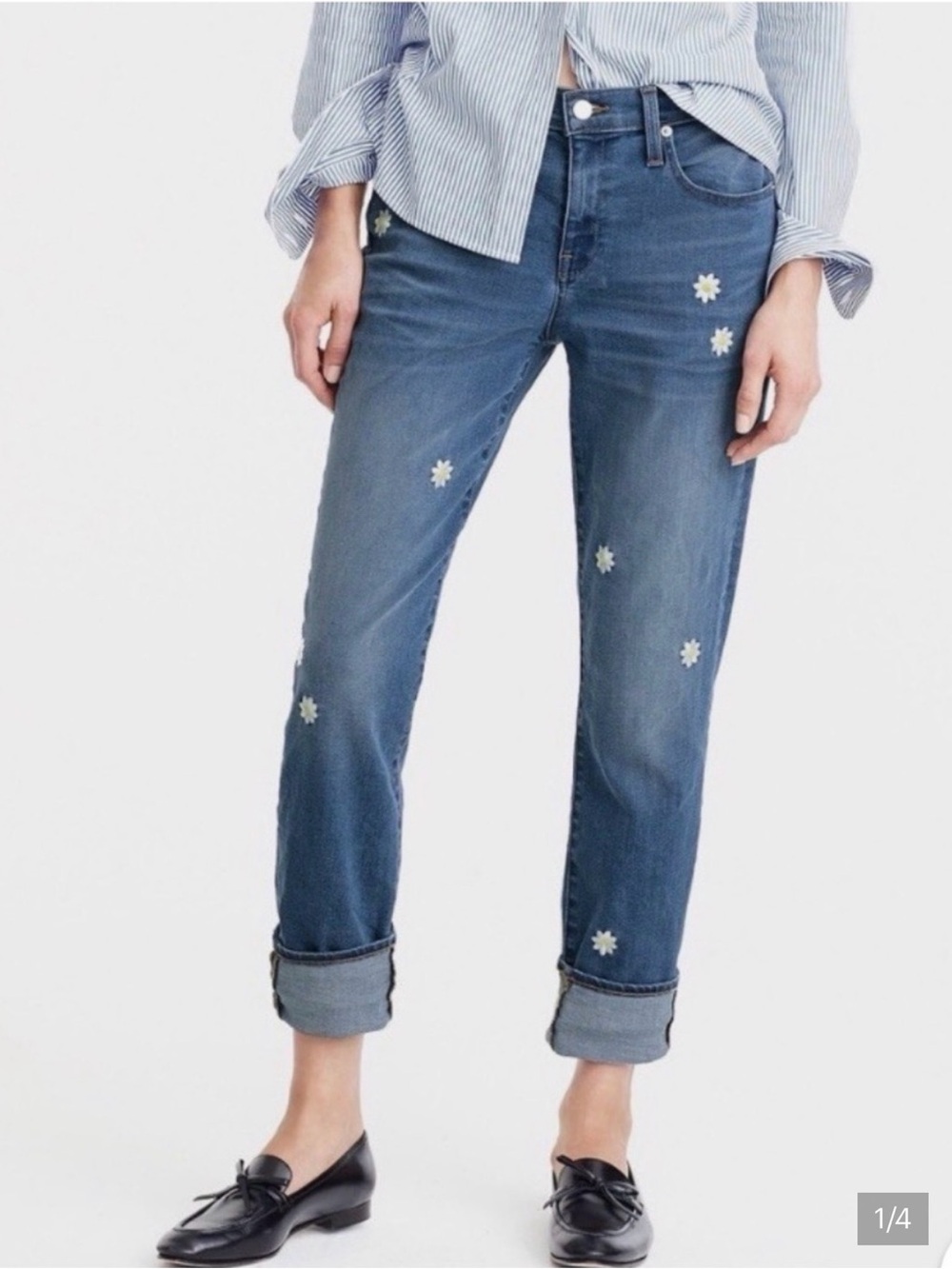 NWT J.Crew Slim Boyfriend Blue Daisy Embroidered Women's Jeans